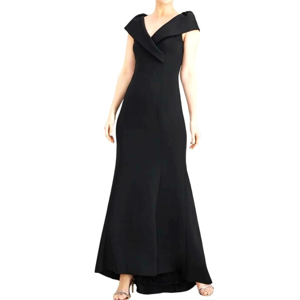 Jessica Howard Portrait Collar Gown black-Petite
